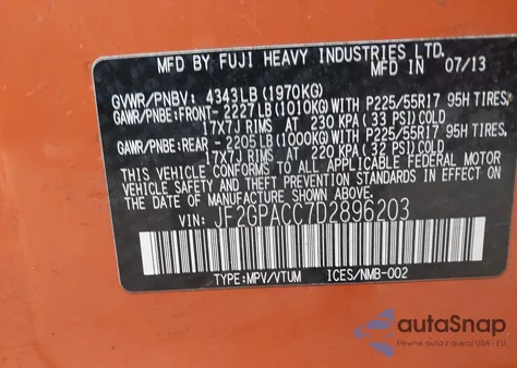 2013 Subaru Xv Crosstrek 2.0I Premium from USA, damaged, VIN JF2GPACC7D2896203